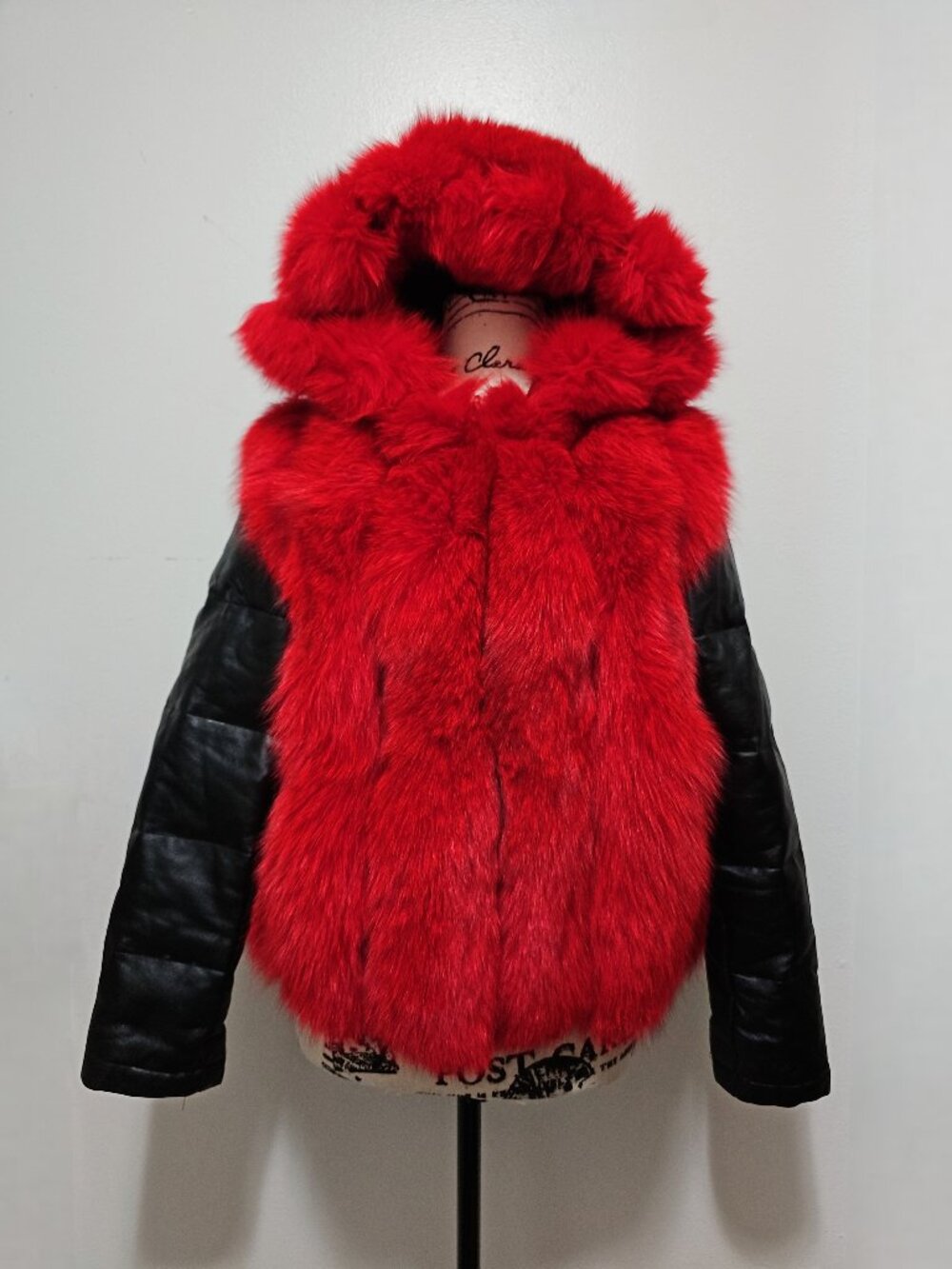 NewReal Fox Fur SheepskinLamb Leather Puffer Moto Racer Biker Jacket Holiday Red